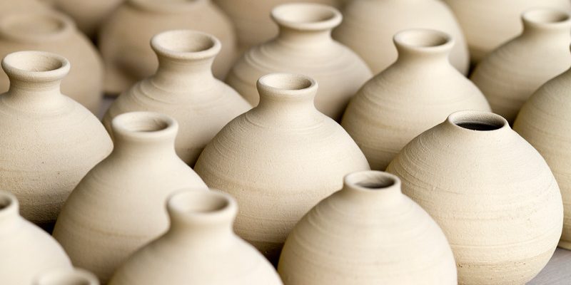 Ceramic Vases fresh off the spinning wheel dry.